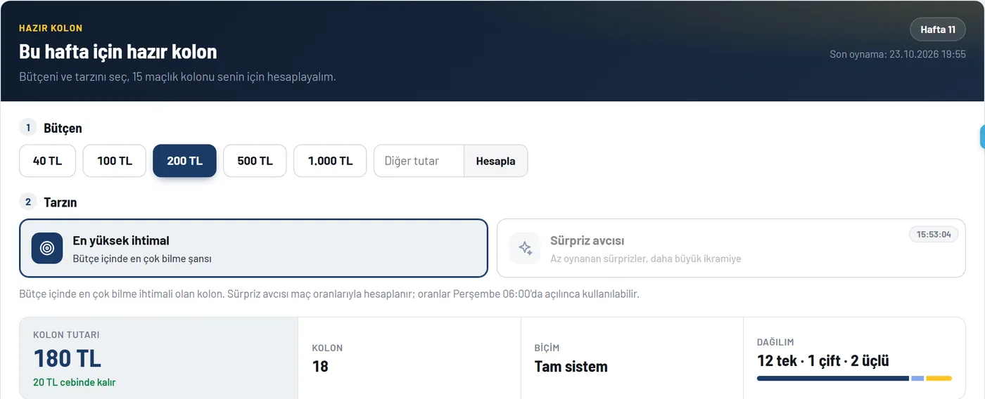 Hazır kolon kartı: bütçe ve tarz seçimi, kolon tutarı ve dağılım