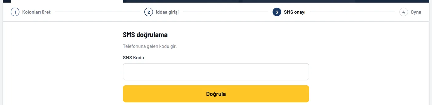 SMS doğrulama ekranı